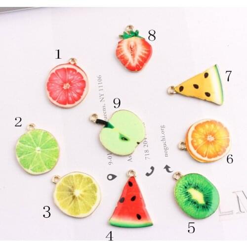10pcs Kawaii Fruit slices charms pendant alloy print pattern lemon Strawberry watermelon dangle charms handmade jewelry findings