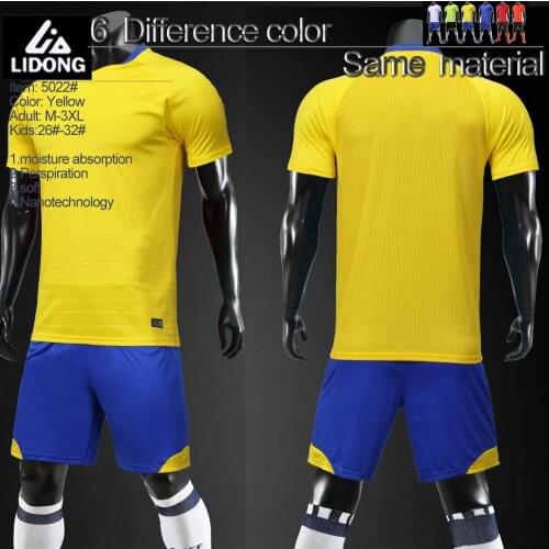 2019 LIDONG Men Kids Soccer Jerseys Set Football kit Training Suits Uniform for blank custom camisa de futebol yewllow t shirt
