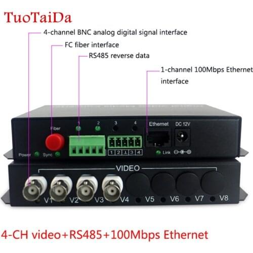 4-ch video with RS485/RJ45 Ethernet Transmitter & Receiver 4 channel fiber optic media converter FC 20KM