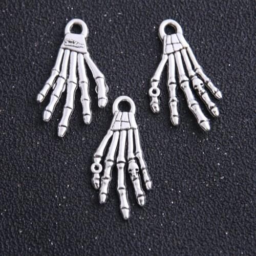 6pieces/lot 20*36mm Free shipping Vintage two color Alloy Skeleton Hand Charms Jewelry Skull Charms Findings