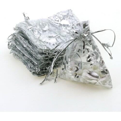 7x9cm Silver Rose Bronzing Organza Jewelry Packaging Bags Small Drawstring Pouches Coffee Beans Sacks 100pcs/lot Wholesale