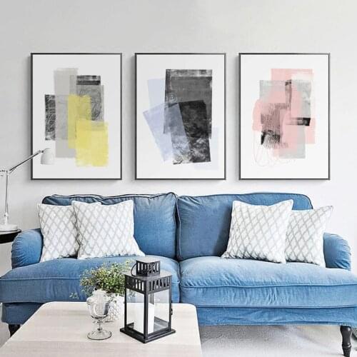 Nordic Style Abstract Geometric Canvas Painting Wall Art Coral Pink Yellow Black Poster Gallery Loft Room Decor Picture