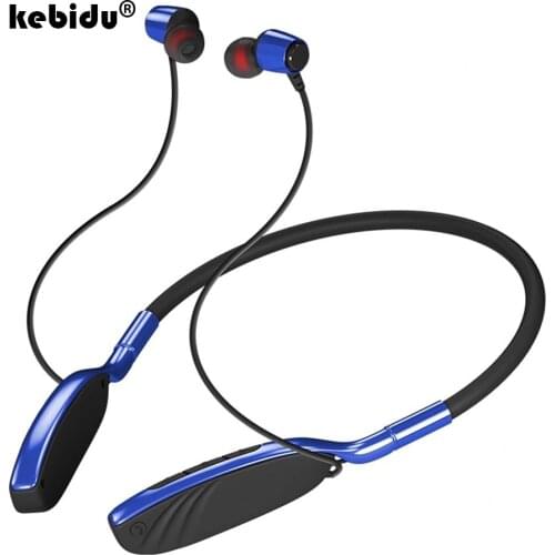 Kebidu Bluetooth 5.0 Stereo Wireless Sports Earphone Subwoofer Hanging Neck Metal Magnetic Headphone With Microphone Sweat Proof