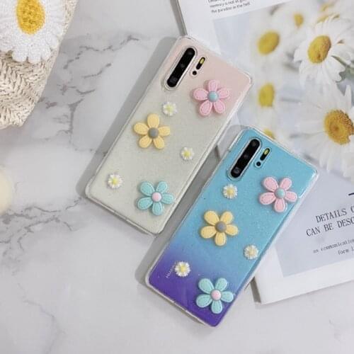 Glitter Silicone flower Case For Huawei Mate P 40 30 20 smart Plus Honor 8X 10 Lite Pro Nova 3 4 e i Cover Mobile Phone Bag