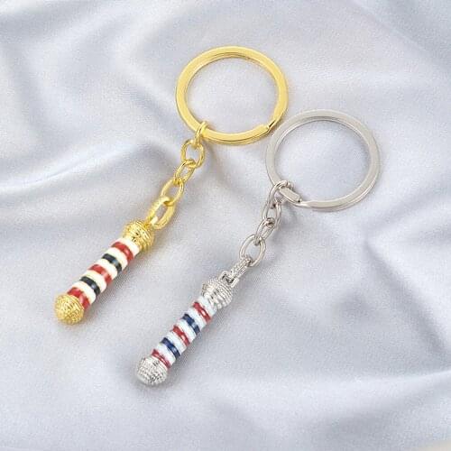 Barber Shop Turn Light Keychain Fashion Red And Blue Crystal Turn Light Keyring Barber Car Purse Jewelry Accessories Gift