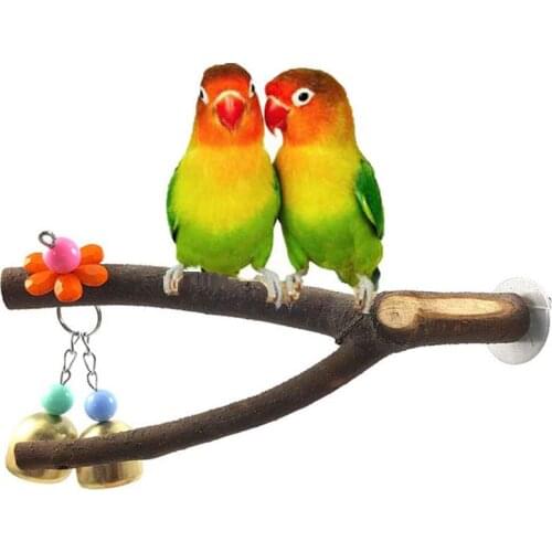 Wood Tree Branch Bird Perch Toy with Bell for Pet Parrot Lovebird Finch Canary Cockatoo Grey Amazon Cage Stand Accessories