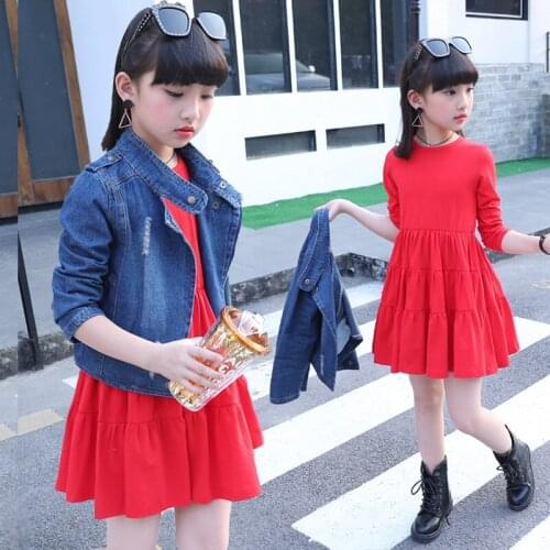 Children Clothing Autumn Teens Girls Clothes Set Fashion Denim Jacket & Dress Kids Long Sleeve Outfits for Girls 3-13 Years