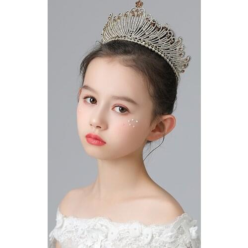 Champagne Gold Silver Color Wedding Hair Accessories Luxury Rhinestone Children Tiaras And Crowns Kids Headdress Party Gifts