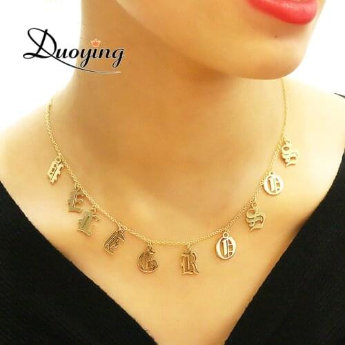 DUOYING Old English Style Custom Tiny Letter Pendant Necklaces Beauty Vintage Font Personalized Choker Name Necklace