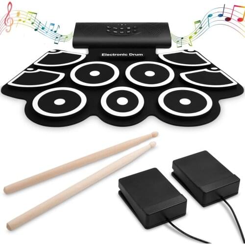 9 Pads Electronic Drum Set,Thickened Hand Roll Up Electric Drum Practice Pad, Built-in Speakers,MIDI,Gift for Kids,Beginner