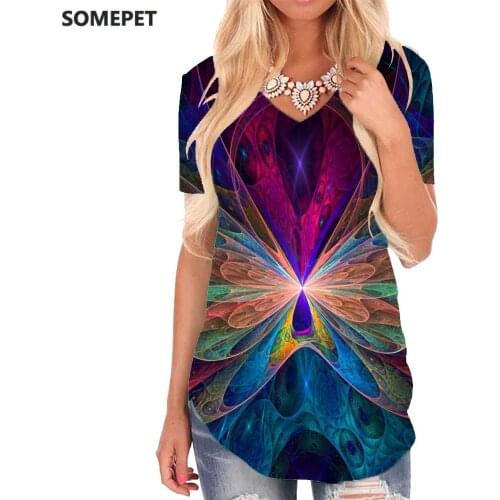 SOMEPET Butterfly T Shirt Women Animal T-shirts 3d Colorful Funny T shirts Psychedelic V-neck Tshirt Womens Clothing Fashion