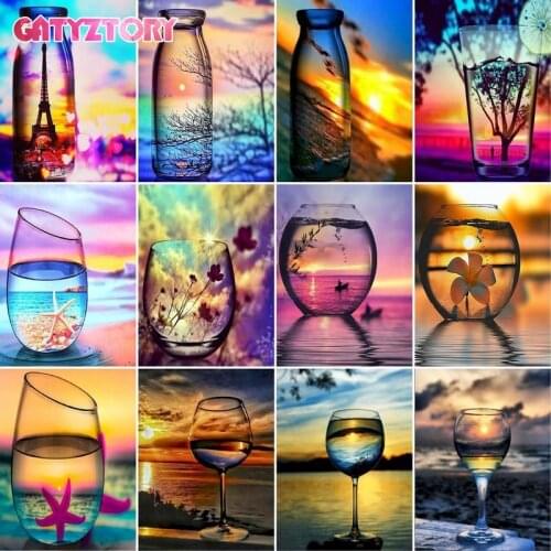GATYZTORY Full Square Diamond Painting Drifting bottle 5D DIY Diamond Embroidery Mosaic Landscape Art Kits Home Decoration