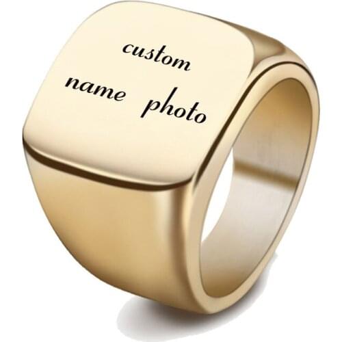 Personalize Name Lucky Numbers Stainless Steel Ring Engrave Pet Family Photos Ring For Parents Friends Festival Jewelry Gifts