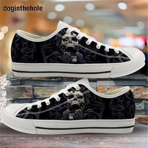 Doginthehole Sugar Skull Custom Print Gothic Woman Vulcanized Sneakers Spring/Autumn 2020 Casual Shoes Men Low Top Canvas Shoes