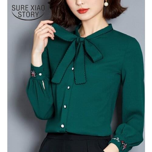 Fashion 2021 womens tops blouses plus size chiffon blouse shirt long sleeve women shirts bow collar office blouse women 2586 50