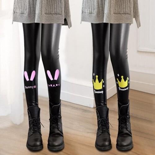 Fashion New Girls' PU Pants Childrens Plush Thickened Pants Bottom Pants Girls Leggings