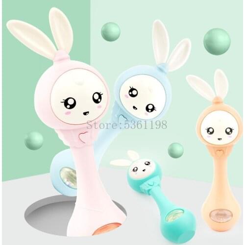 Baby Music Flashing Teether Rattle Toys Rabbit Hand Bells Mobile Infant Pacifier Weep Tear Newborn Early Educational Toys 0-12M