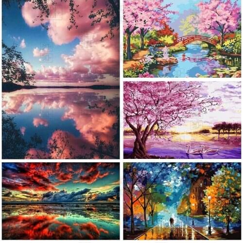 Diy 5D Full Drill Sunset Landscape Diamond Painting Cloud Scenery Kits Rhinestone Paint Child Adult Gift Craft Home Wall Decor