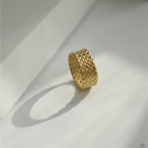 2021 Latest Waterproof Stainless Steel Braid Texture Wide Matte Gold Rings For Female Vintage Index Rings For Women