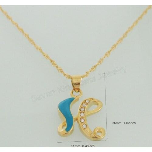 Min order 10$ can mix design/ - YELLOW - GOLD GP 18" NECKLACE&LETTER H MEDIUM INITIALS WITH CZ STONES ENAMEL PENDANT