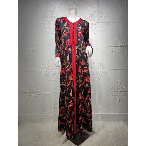 Dubai Abaya Kaftan Turkish Islamic Maxi Dresses Women Clothing Muslim Print Flower Fashion New Loose Plus Size Dress Ramadan Eid