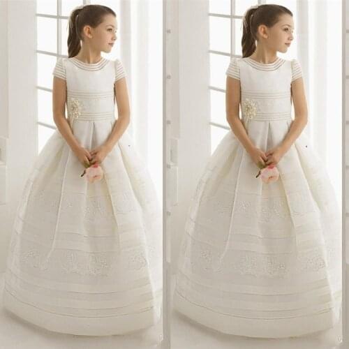 Flower Girl Dress For Wedding Short Sleeves Holy First Communion Dresses Pageant Gown Girls Birthday Party Formal Girl Dresses
