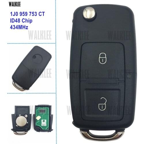WALKLEE 1J0 959 753 CT 1J0959753CT Remote Key suit for VW/VOLKSWAGEN Bora Polo Golf MK4 Transporter 434MHz with ID48 Chip