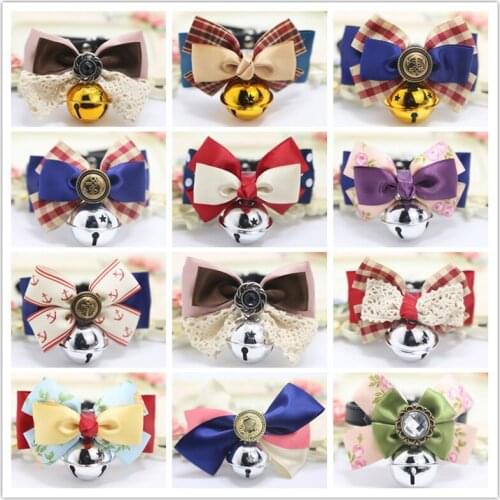 Luxury Cat Dog Collar Adjustable Leather Cute Bowtie Silvery Bell Pet Accessories For Small Dog Cat Decorations Necktie Bow