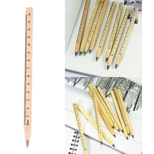 1pcs Handmade Wooden Environmental Ruler Design Manual DIY Multifunction Ballpoint Pen Ballpen Writing Supplies