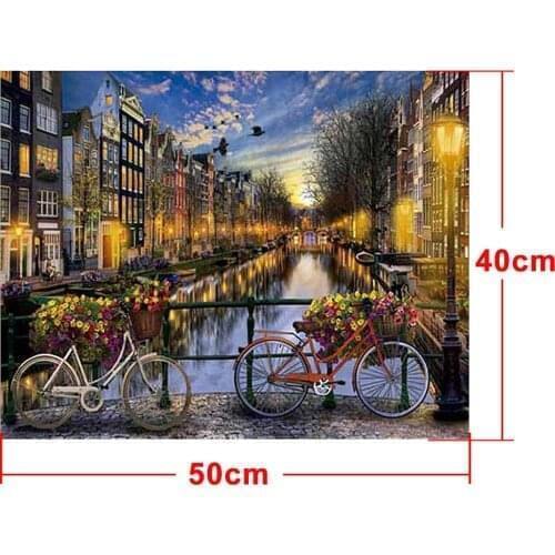 DIY Oil Painting Paint By Numbers Sweet Love Night Riverside Landscape Kit
