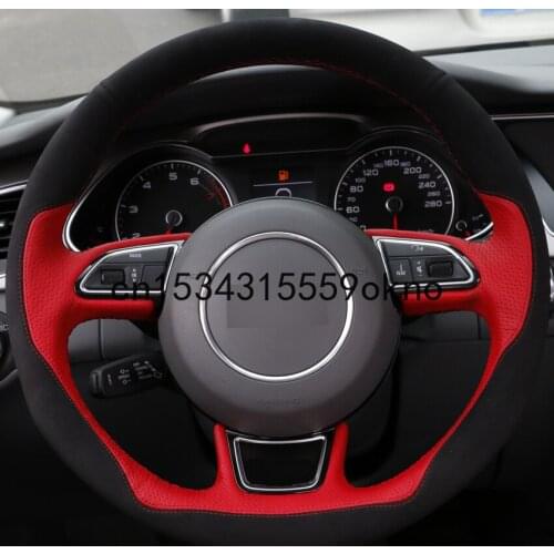 DIY Hand-stitched Car Steering Wheel Cover Red Leather Black Suede For Audi A1 A3 A5 A7