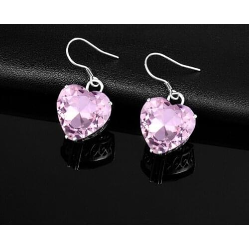 Pink Gemstones Heart Drop Earrings for Women Princess Drea Earring with Big Stone 100% 925 Silver Jewelry Valentines Day Gifts