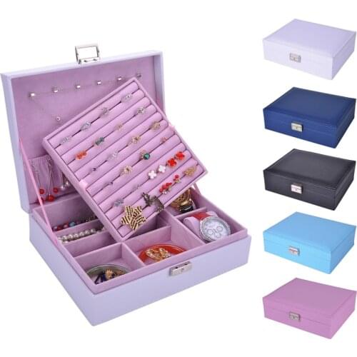 New Design Lady Jewelry Box Double-Layer Storage Earring Ring Case Large Capacity Display Holder with Lock