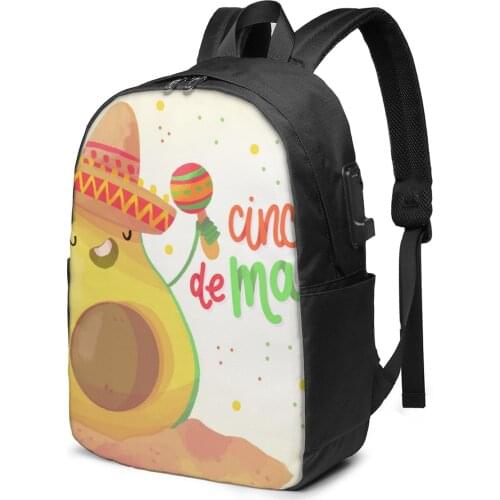 School Bag for Boy and Girl Cinco De Mayo Backpack with USB Charging Funny Daypack For Teenager Student