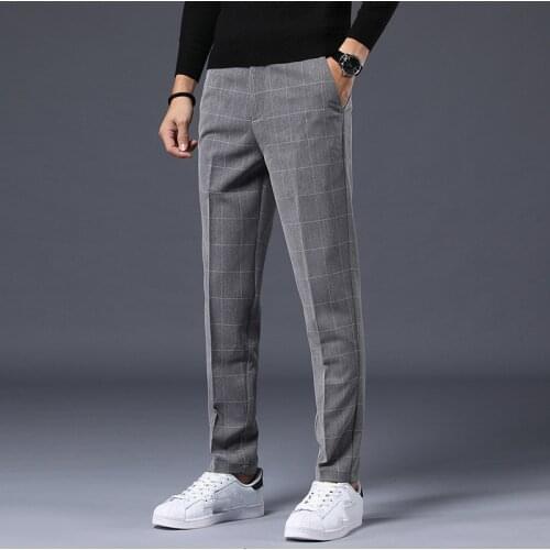 Spring Autumn Suit Pants Men Office Business Straight Regular Fit Korea Style Dress Plaid Pants Trouser of Male Clothes 2021