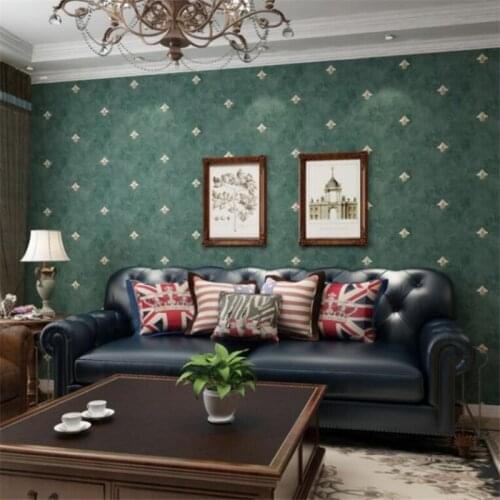 Wellyu American country rustic dark green wallpaper retro European bedroom living room background wall paper