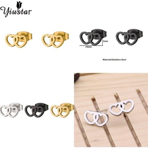 Yiusatr Heart Stud Earrings Black Color Stainless Steel Earrings Charm Hollow Heart Earring For Women Valentine Loves Keepsake