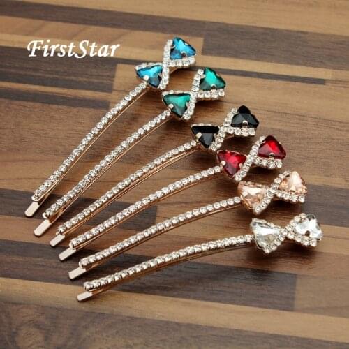 1 Pair FirstStar Black Crystal Hair Barrette Stone Rhinestone Hair Bow Clip Hairpins For Women Hair Accessories Girls Headwear