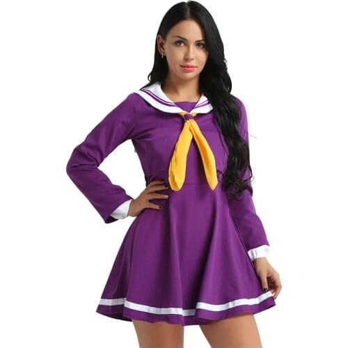 Women Adults Femme Sailor Sets Halloween Cosplay Costume Long Sleeve Top with Strapless Dress and Scarves Hand Guards Outfits