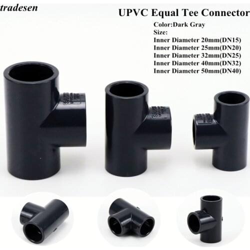 1~5Pcs Dark Gray Inner Dia.20~63mm UPVC Tee Connector Garden Home Diy 3 Way Joints Aquarium Fish Tank PVC Pipe Fittings