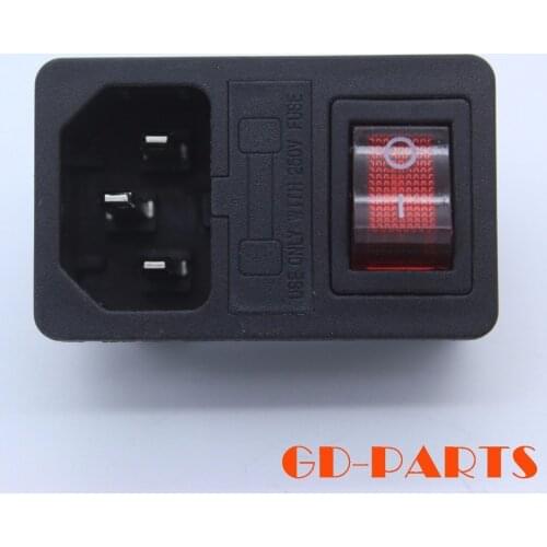 1PC IEC320 C14 Snap-in Power Cord Inlet Power Socket Receptacle With Fuse Holder ON OFF Red Light Rocker Switch RoHS 250V 10A CE