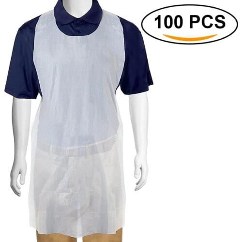 100pcs/set White Disposable Aprons Salon Apron Waterproof Gowns Individually Packing For Cooking Serving Painting Picnic