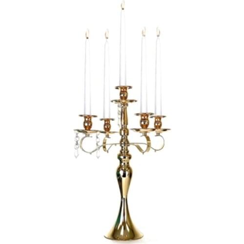 12pcs 45cm tall)5-Arm Gold Plated Taper Candle Holder Candlestick Candelabra qq433