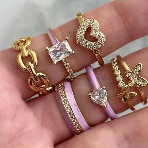 2021 New Chain Simple High-End Hollow Peach Heart Micro Pave Zircon Fashion Elegant Ins Ring Geometric Gift Travel