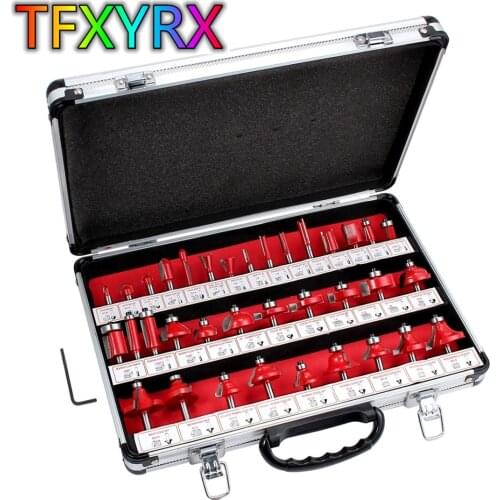 35pcs 6mm Shank Router Bit Set Wood Milling Cutters Tungsten Carbide Trimming Knife Forming Woodworking Tools Case Box