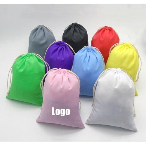 50PCS Cotton Bag for Packaging Jewelry Makeup Cosmetic Wedding Party Gift Sachet Storage Cotton Drawstring Pouches Print Logo