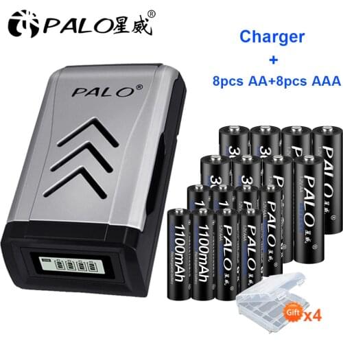 PALO 1.2V NI-MH aa AA rechargeable batteries + 1.2V aaa AAA rechargeable battery+AA Battery Charger for 1.2V AA AAA battery