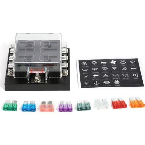 8 Way Blade Fuse Block Circuit Standard Blade Fuse Holder Box with Clear PC Waterproof Cover for Car Boat Marine