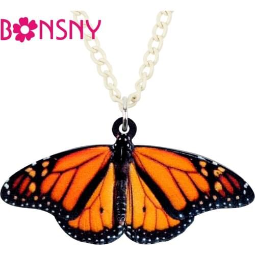 Bonsny Statement Acrylic Tropic Monarch Butterfly Insect Necklace Long Sweater Chain Spring Summer Jewelry For Women Girls Gift