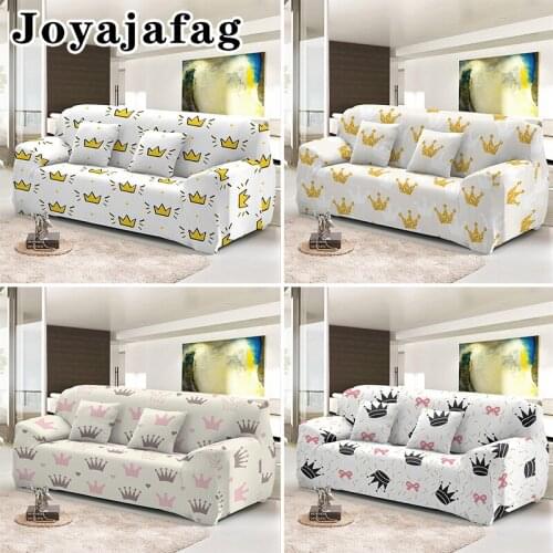 Cartoon Crown Design Slipcover 1/2/3/4 Seaters Stretch Sofa Cover For Living Room Washable Sectional Corner Elastic Couch Covers